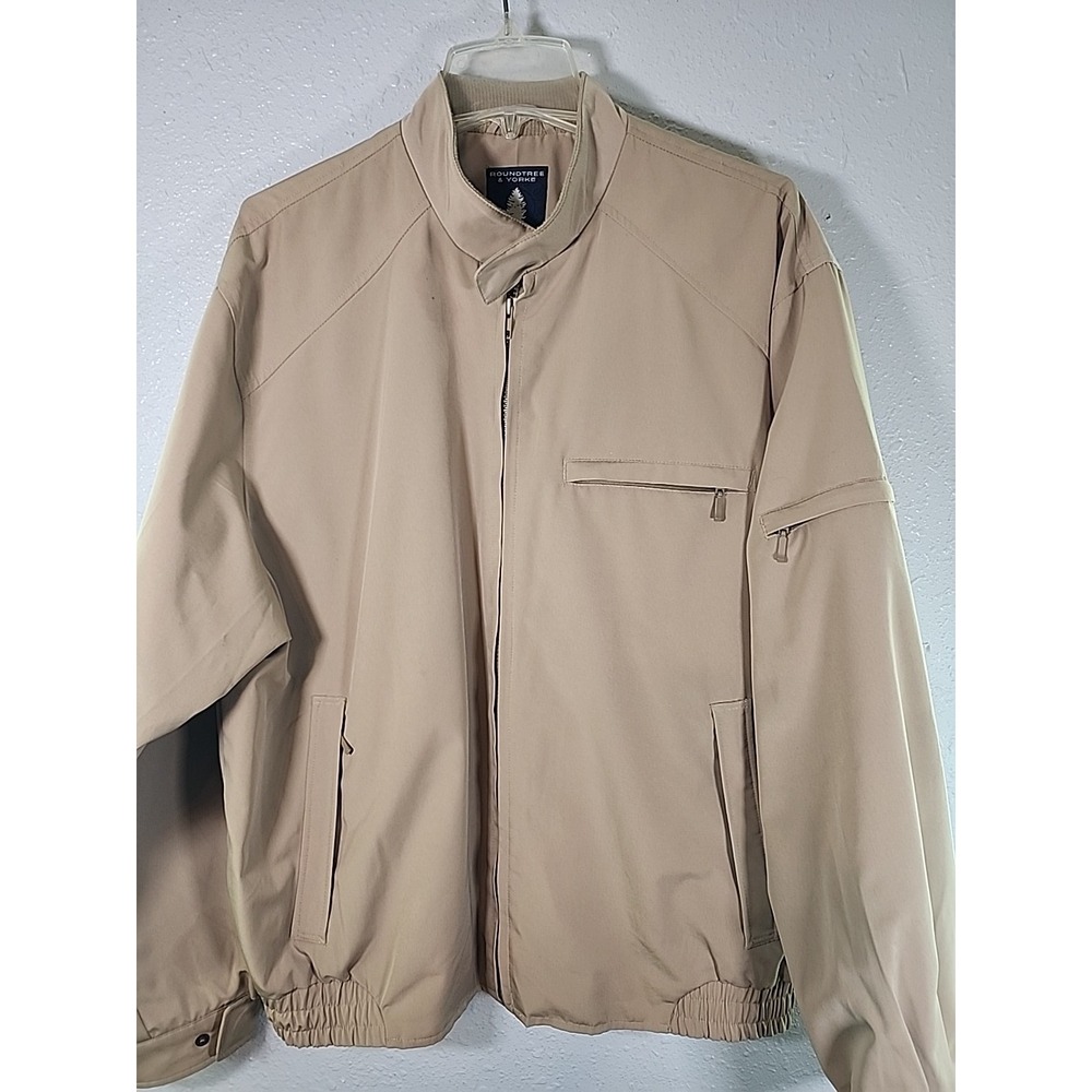 Roundtree‎ & Yorke Outdoors Tan Polyester Zip Up Jacket Men Size XL NEW *